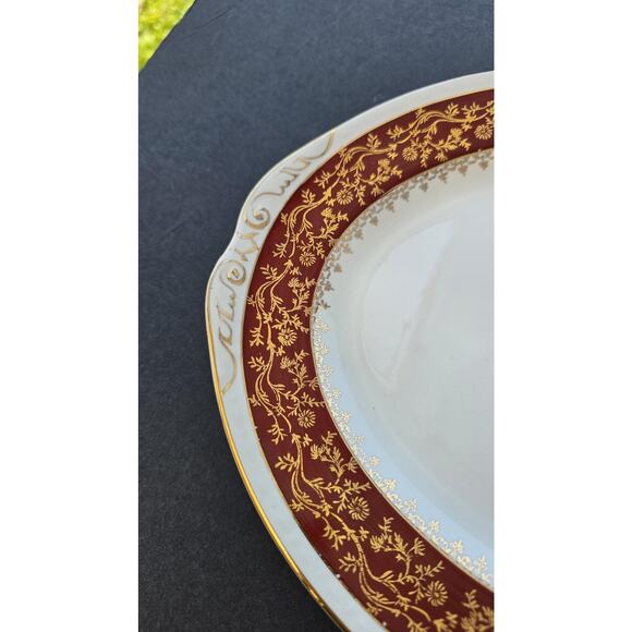 Vintage Craftsman Dinnerware Oval Platter Red Gold Floral 13" USA 18K Carat Gold - Picture 4 of 9
